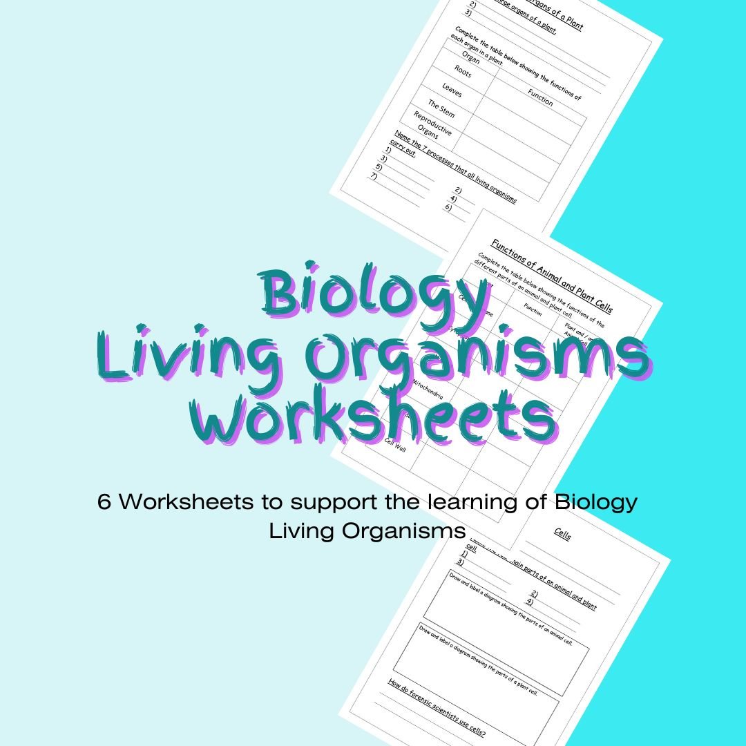 Educational biology worksheets on living organisms.