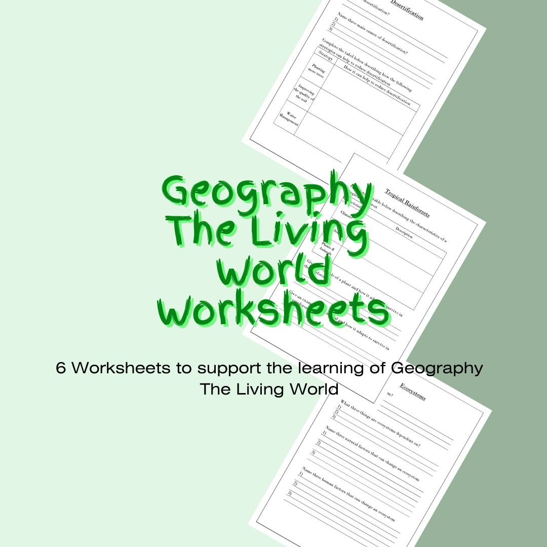 Geography education worksheets titled 'The Living World'.