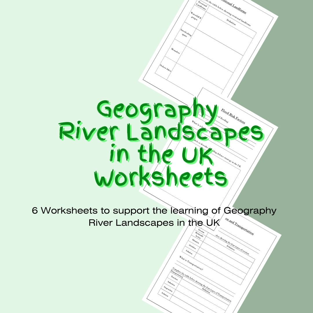 UK river landscapes educational worksheets preview.