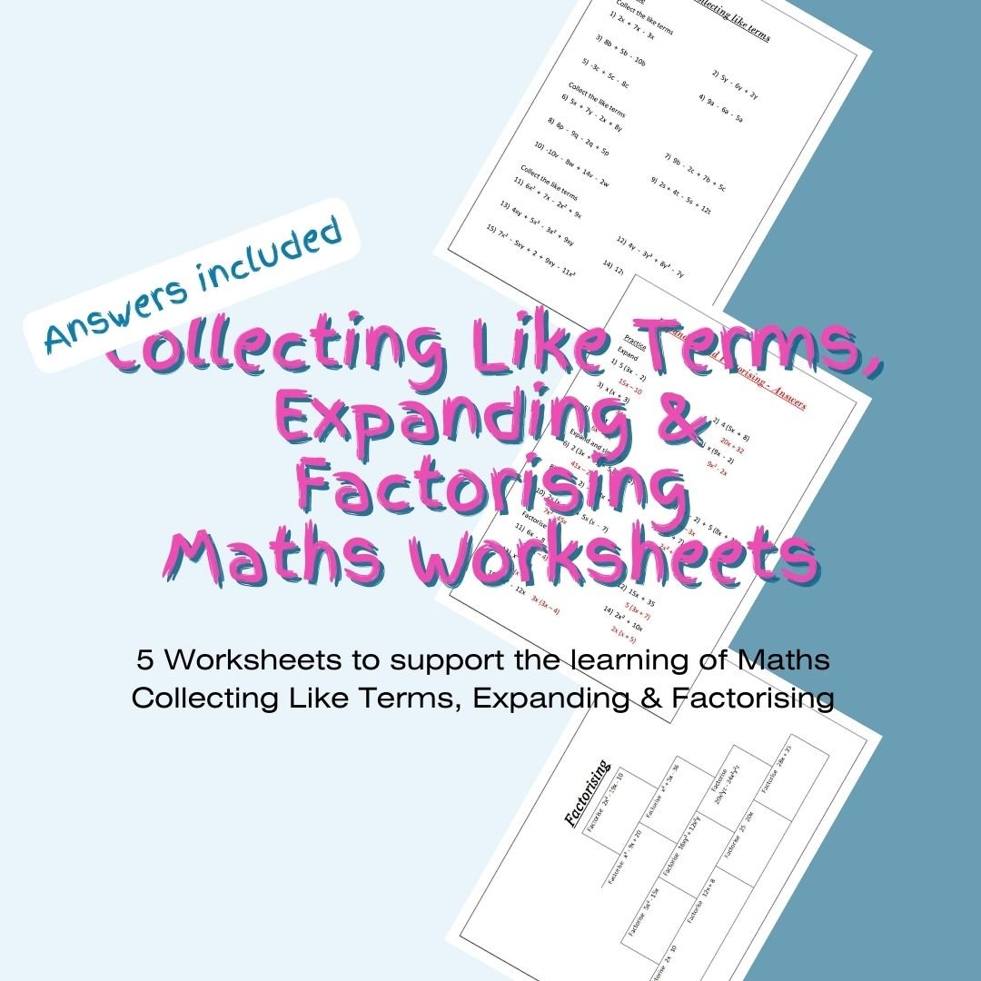 Educational maths worksheets on algebra with answers included.