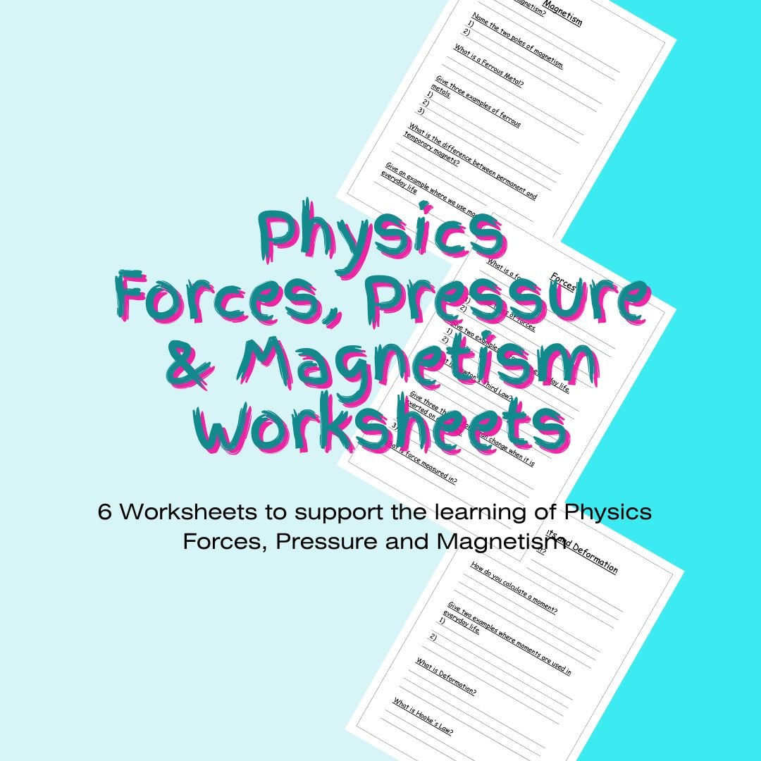 Educational physics worksheets on forces and magnetism.