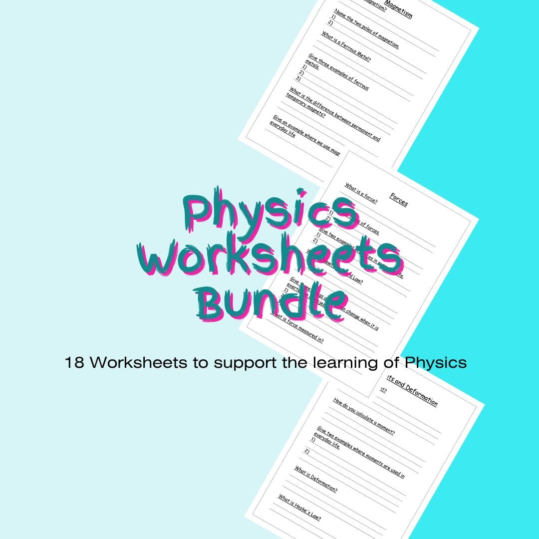 Educational Physics worksheets bundle advertisement.