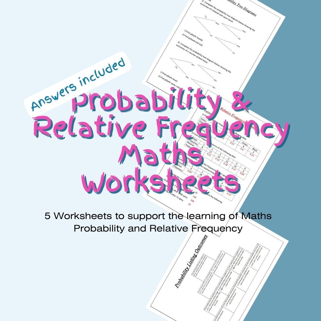 Probability maths worksheets with answers displayed.
