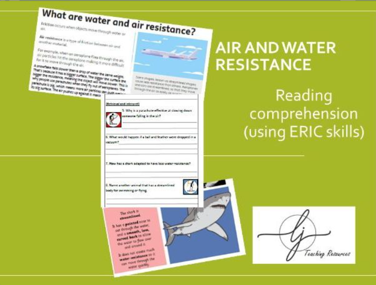 Educational poster on air and water resistance concepts.