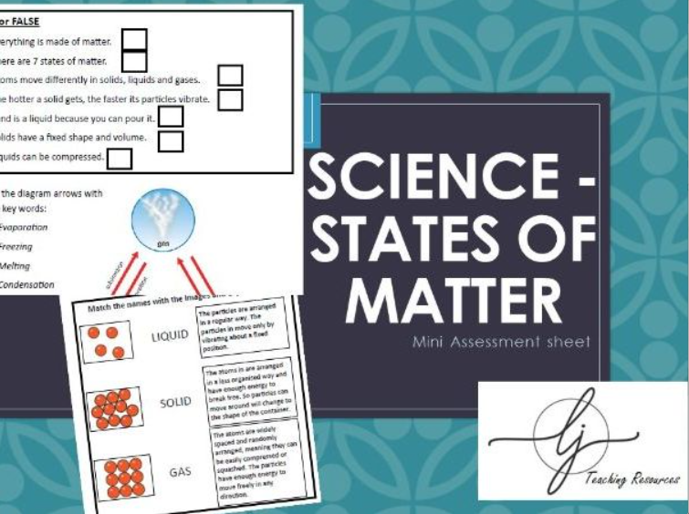 Educational worksheet on states of matter for science class.