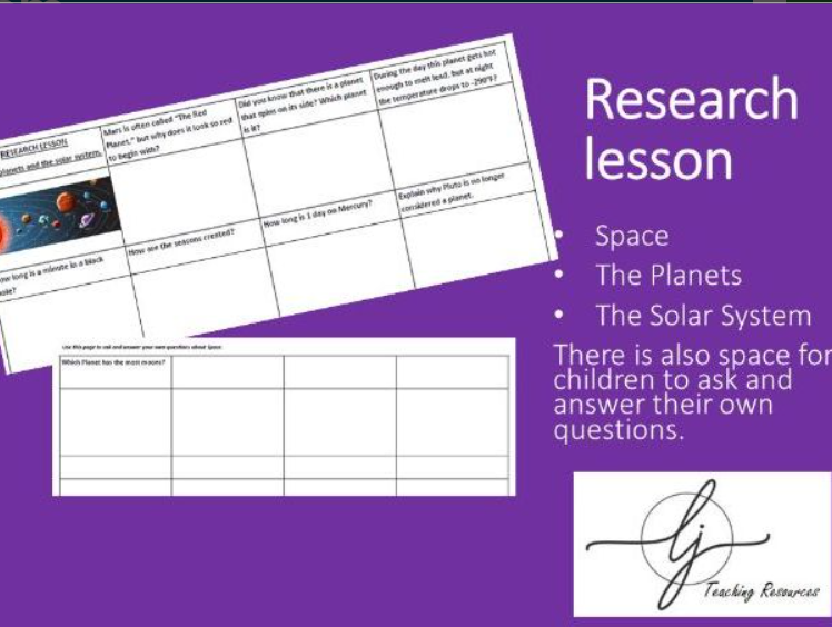 Educational space-themed worksheet for research lesson.