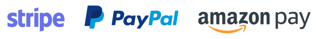 Logos of Stripe, PayPal, and Amazon Pay.