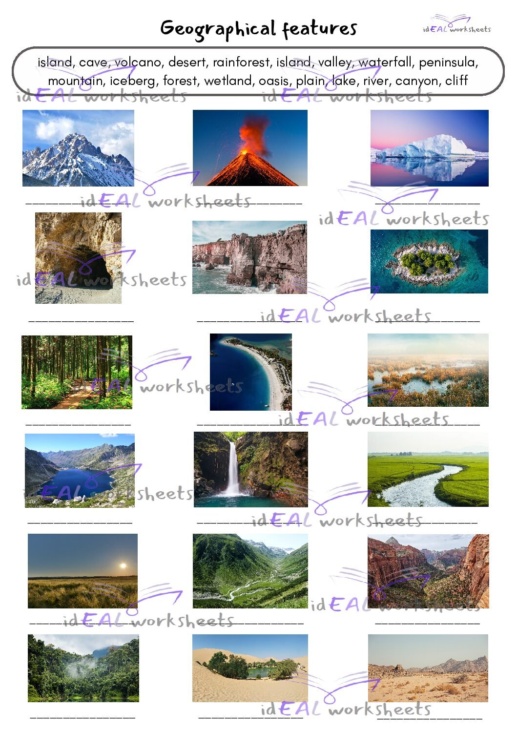 Geographical Features Worksheets LANDFORMS Geographical Features Geographical Features Worksheets LANDFORMS Geographical Features