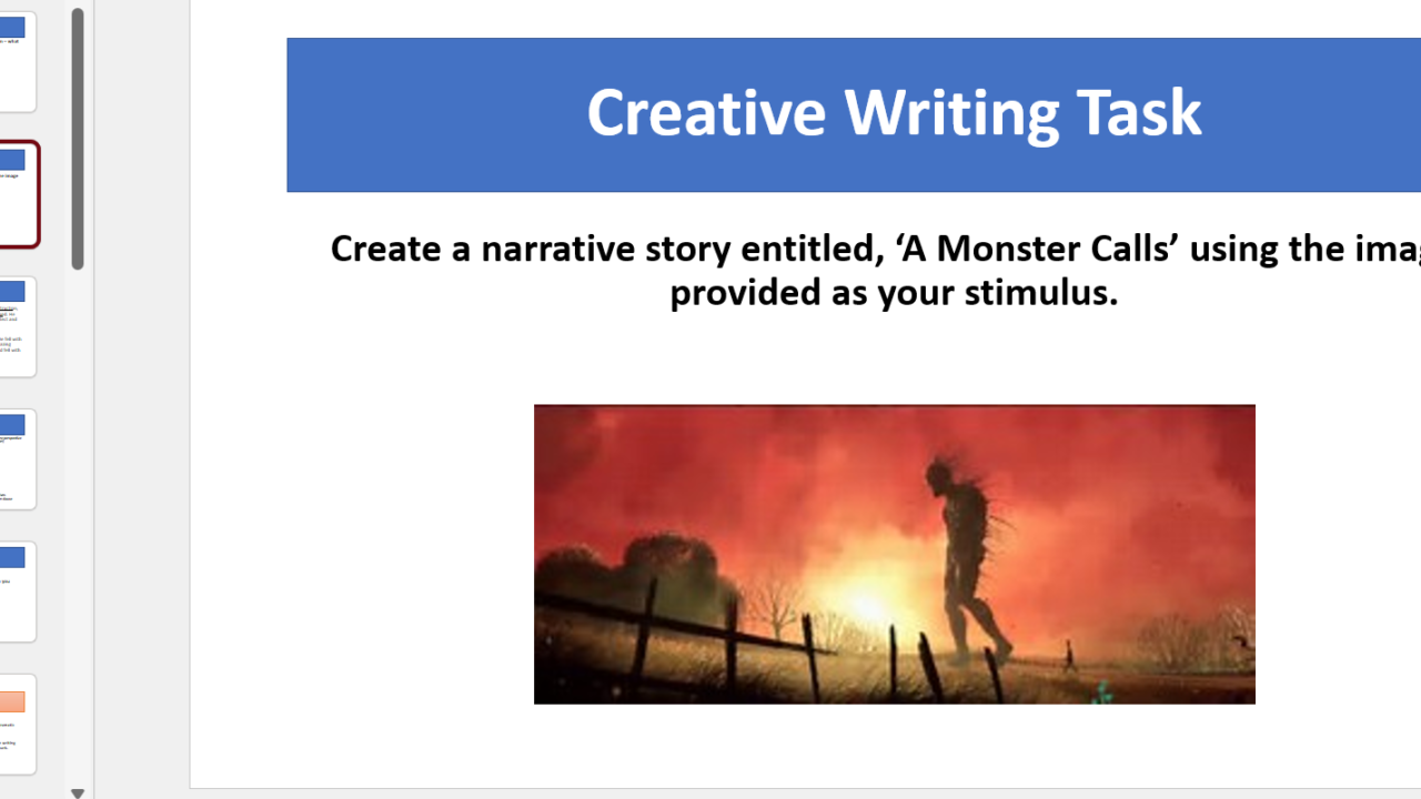 Creative writing task: create 'A Monster Calls' narrative.