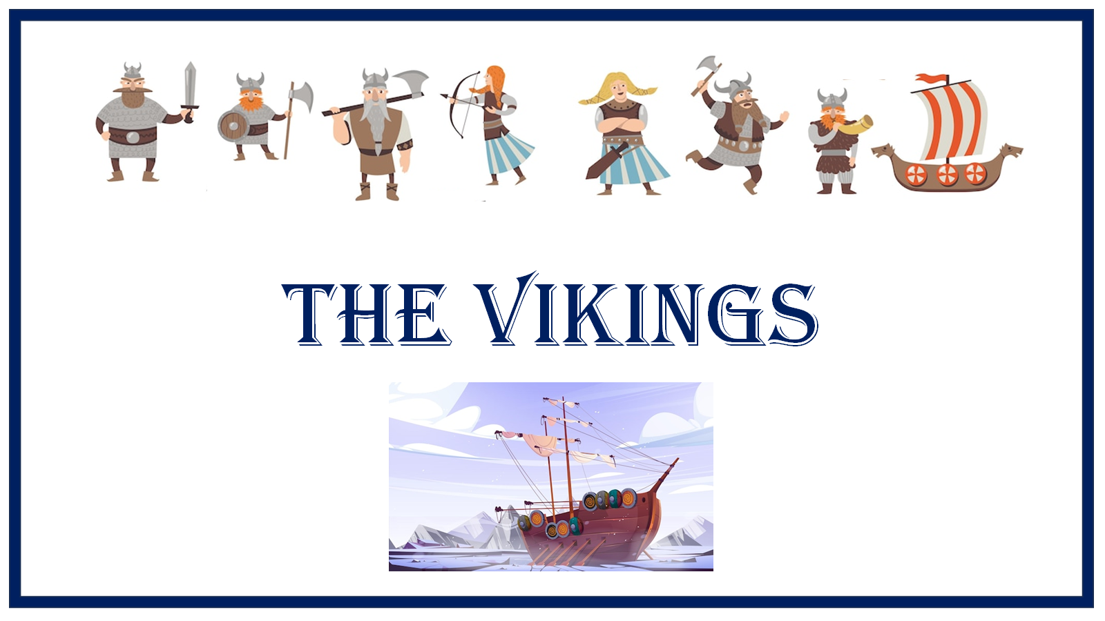 Viking characters and ship illustration