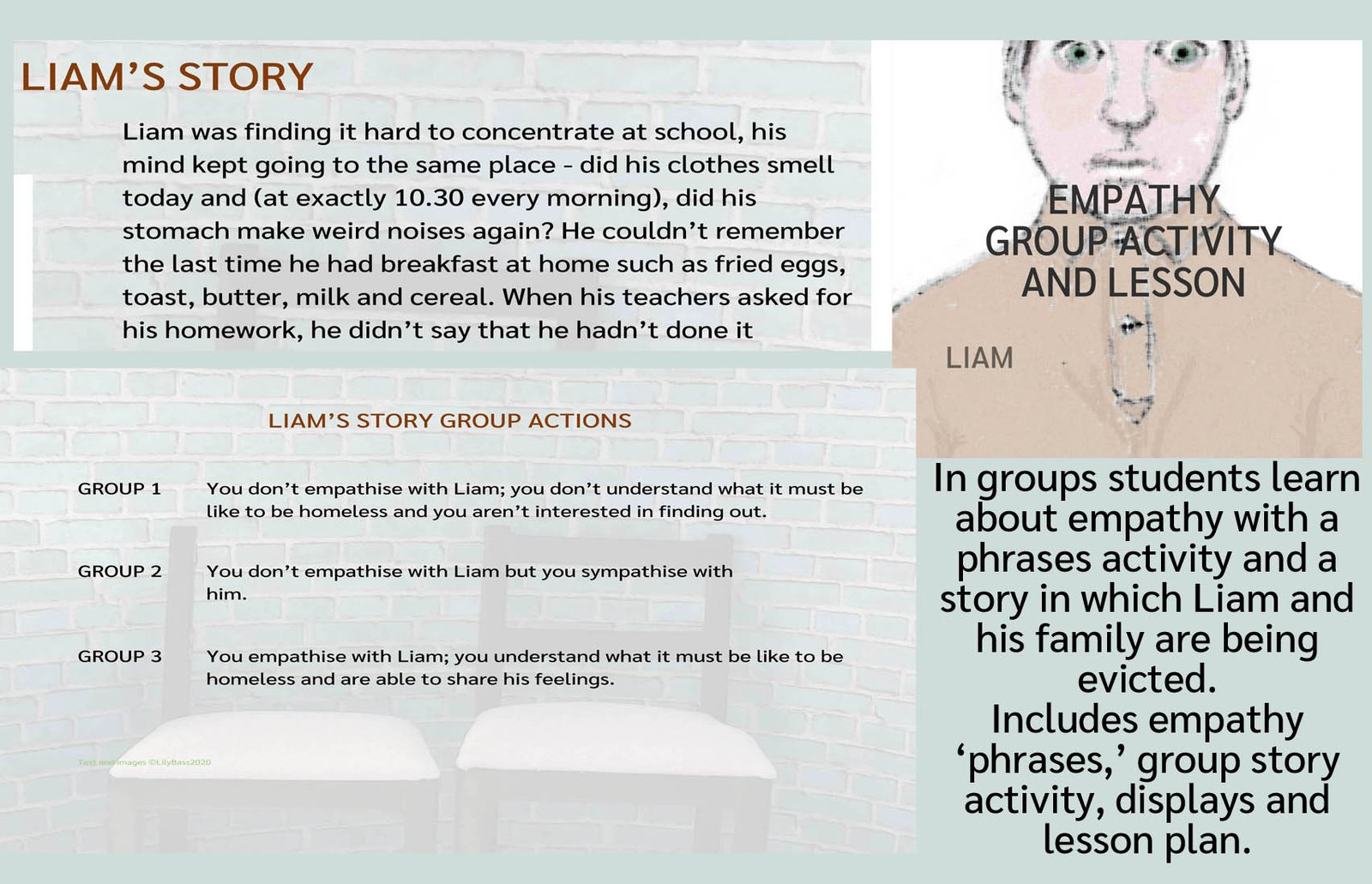 Empathy lesson with story about a boy named Liam.