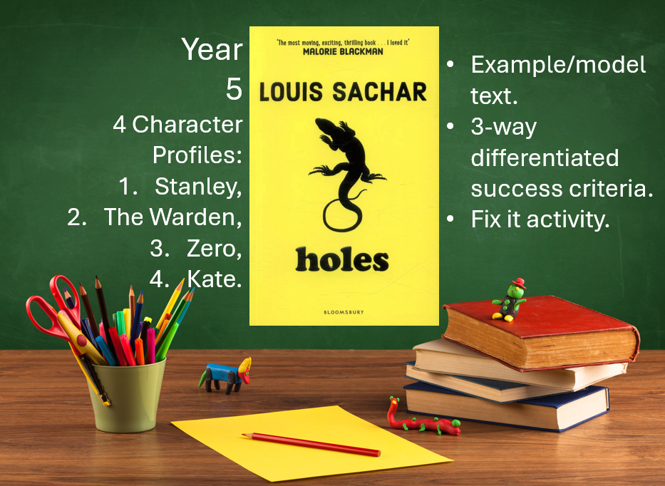 Year 5 classroom with Holes by Louis Sachar.