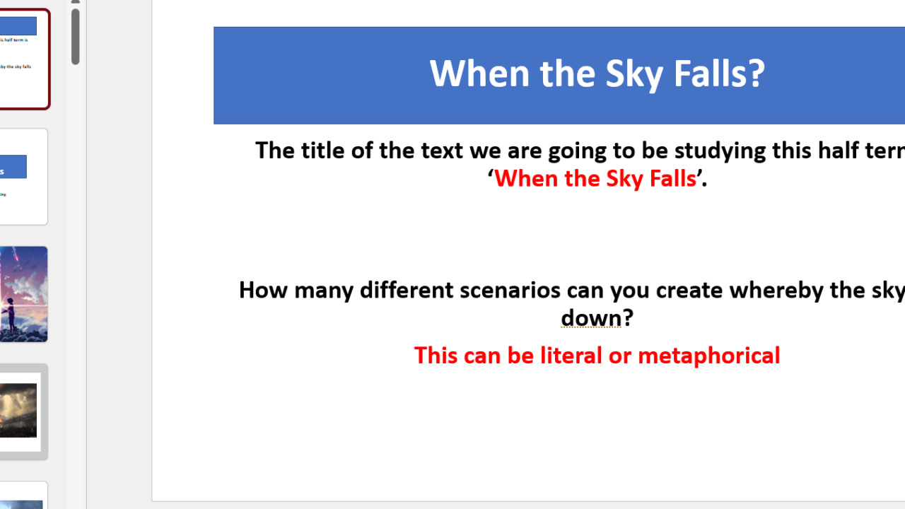 Slide about different scenarios when the sky falls