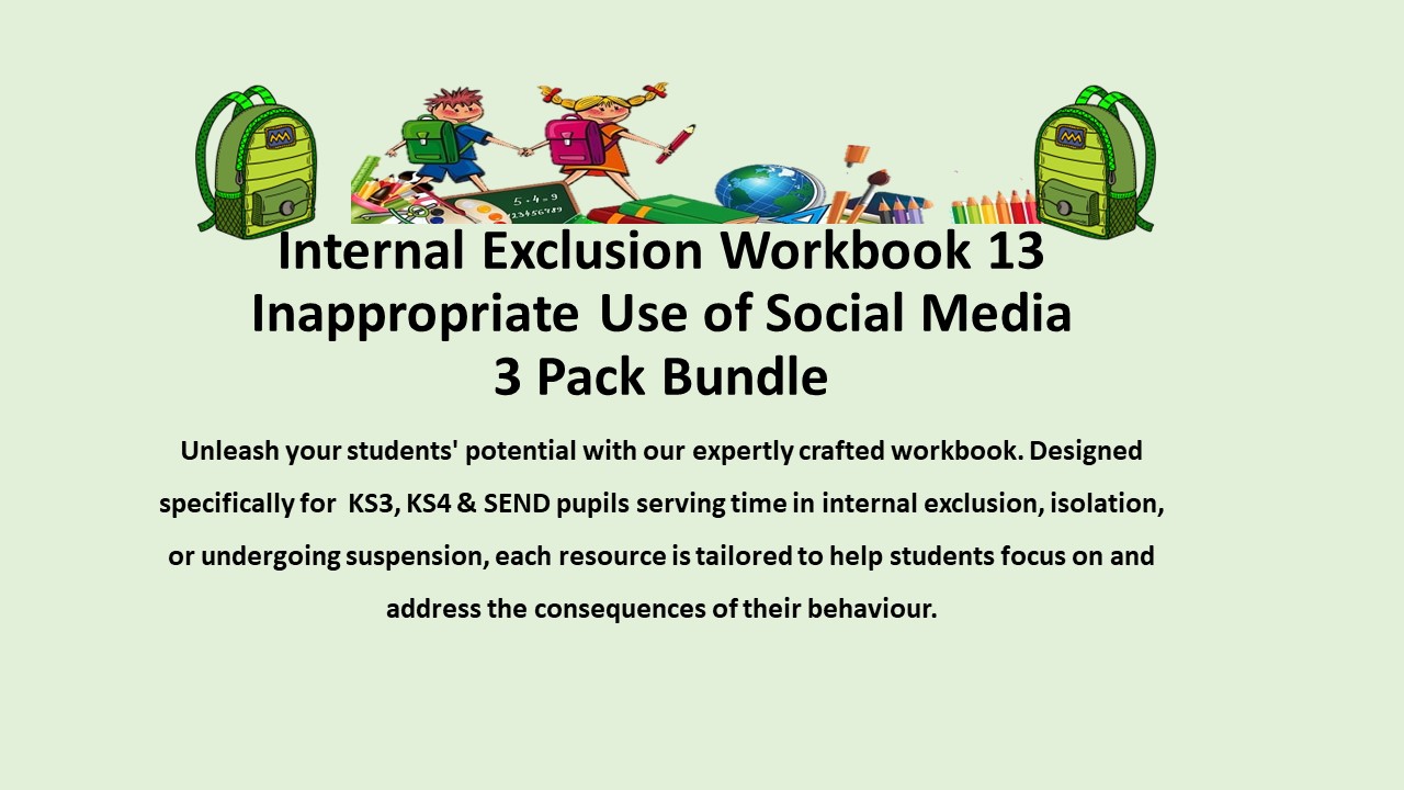 Internal Exclusion Workbook 13 Social Media Use Bundle