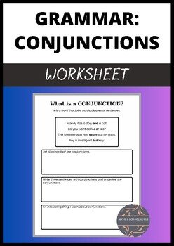 Grammar conjunctions worksheet for students