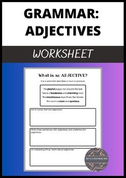 Grammar adjectives worksheet cover page