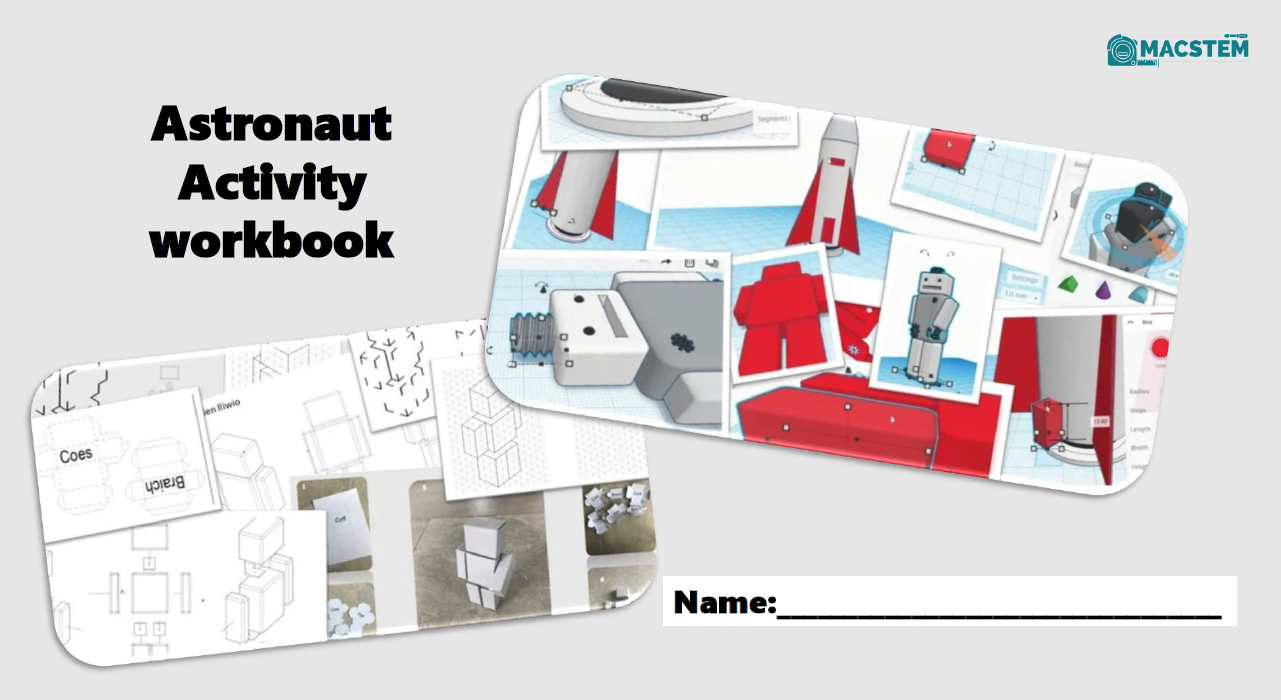 Astronaut Activity Workbook cover with robot designs.