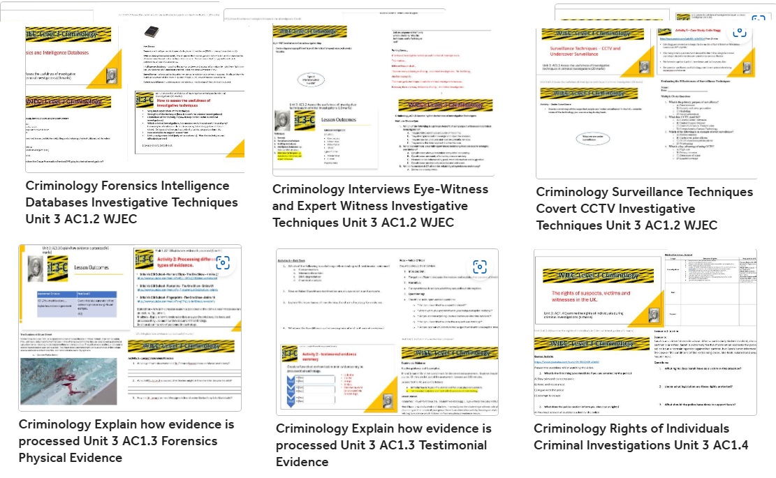 Criminology unit coursework materials for AC levels.