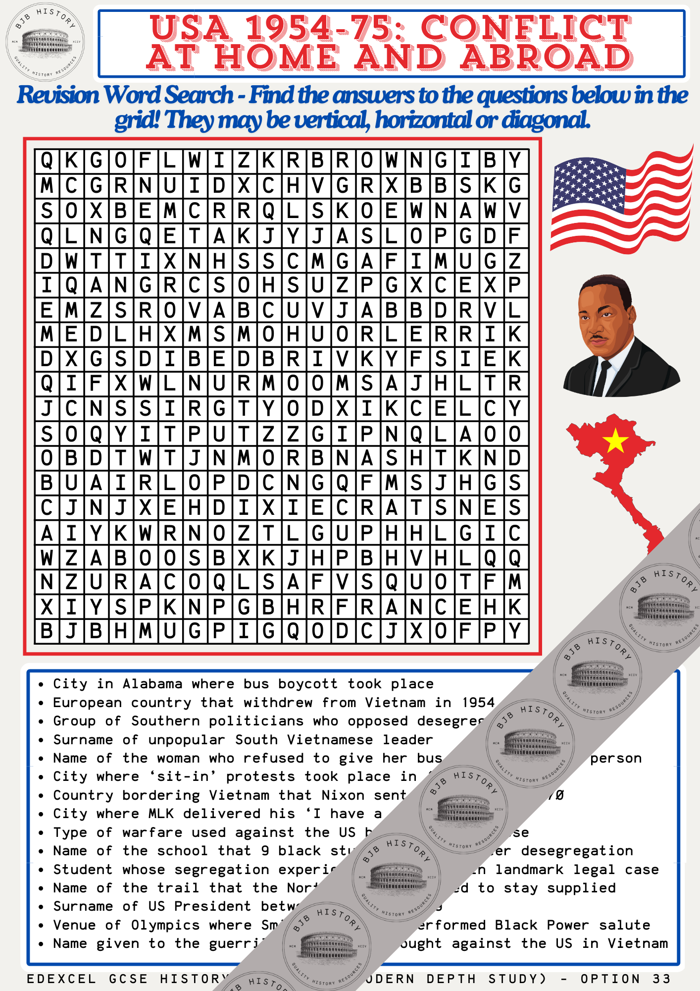 USA 1954-75: conflict crossword with historical questions.