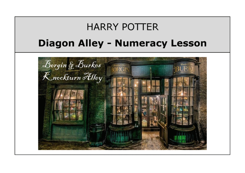 Diagon Alley Numeracy Lesson with Borgin & Burkes shop.