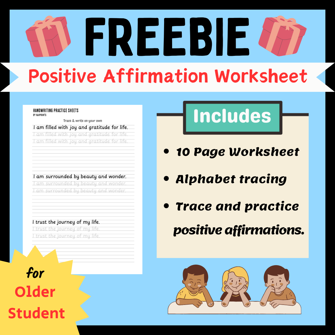 Free positive affirmation worksheet for older students.