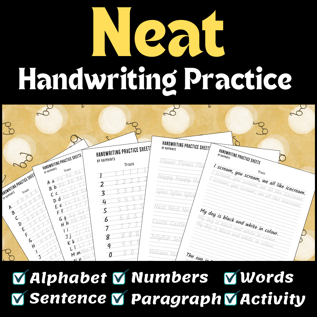 Neat handwriting practice sheets with activities.