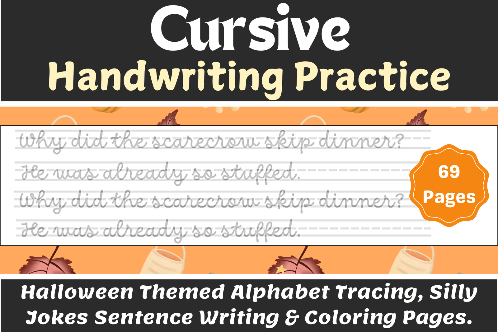 Cursive handwriting practice, Halloween themed activities.