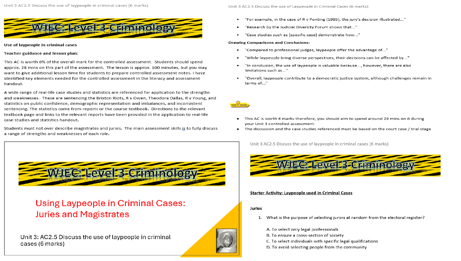 WJEC Level 3 Criminology: Laypeople in criminal cases guide.