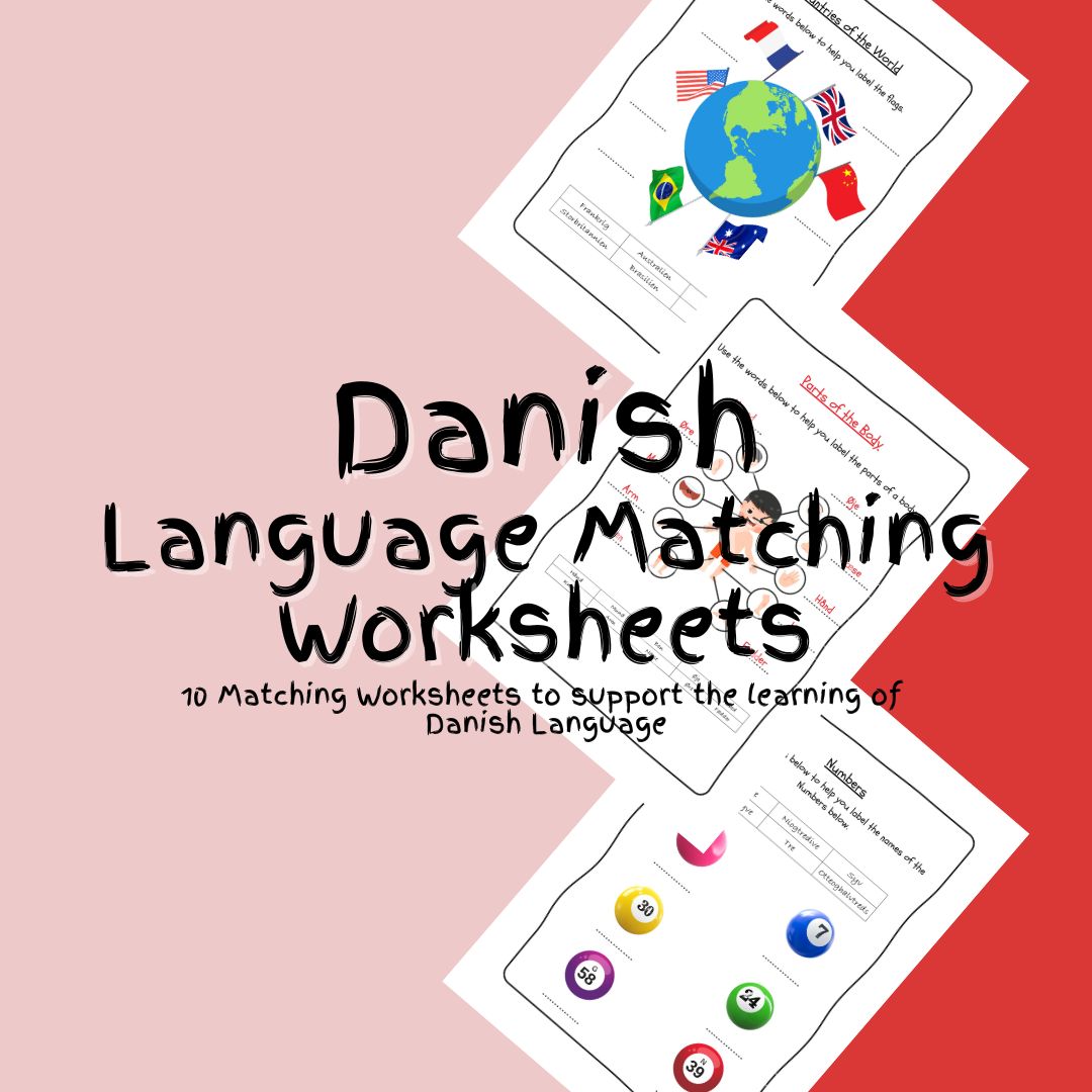 Danish language matching worksheets for learning support.