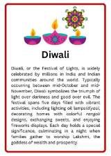 Diwali festival description with lamps and cultural details.