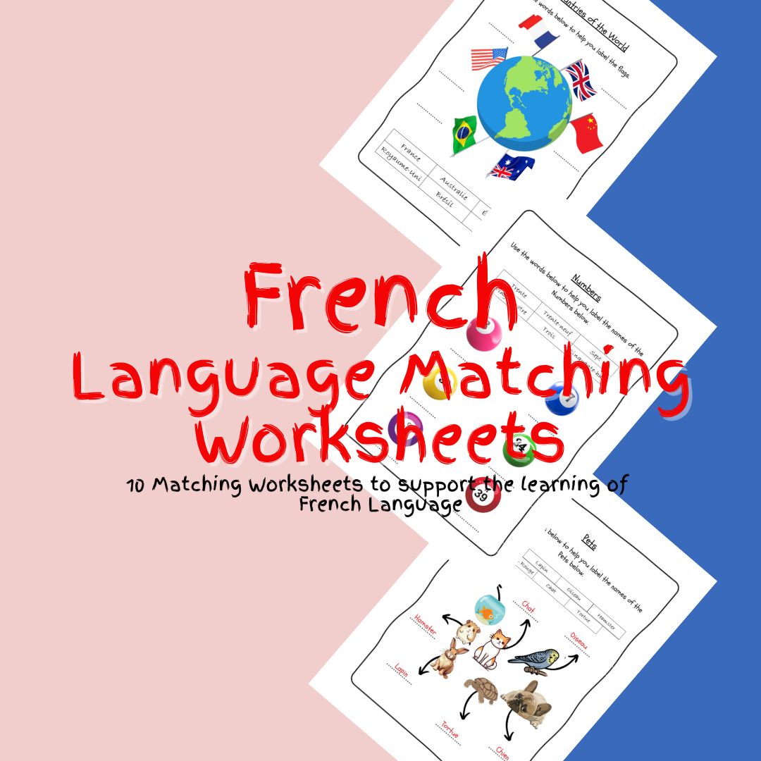 French language matching worksheets for learning.