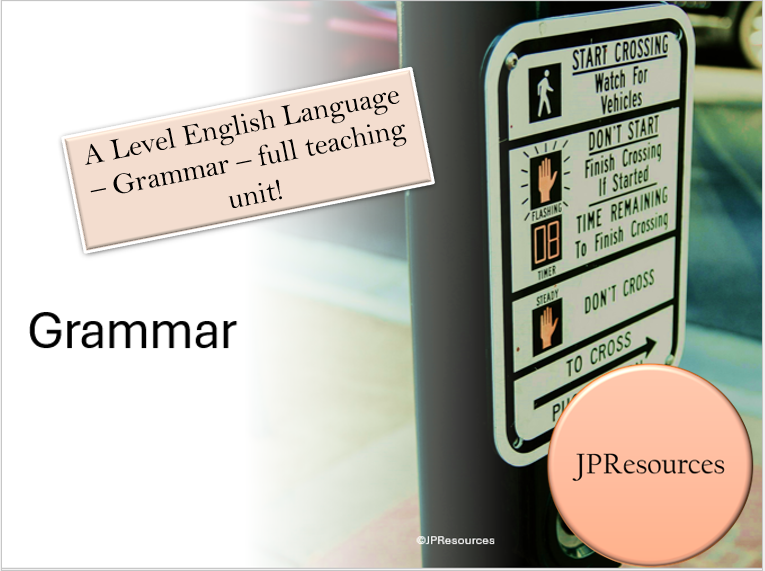 A Level English grammar teaching resources image.