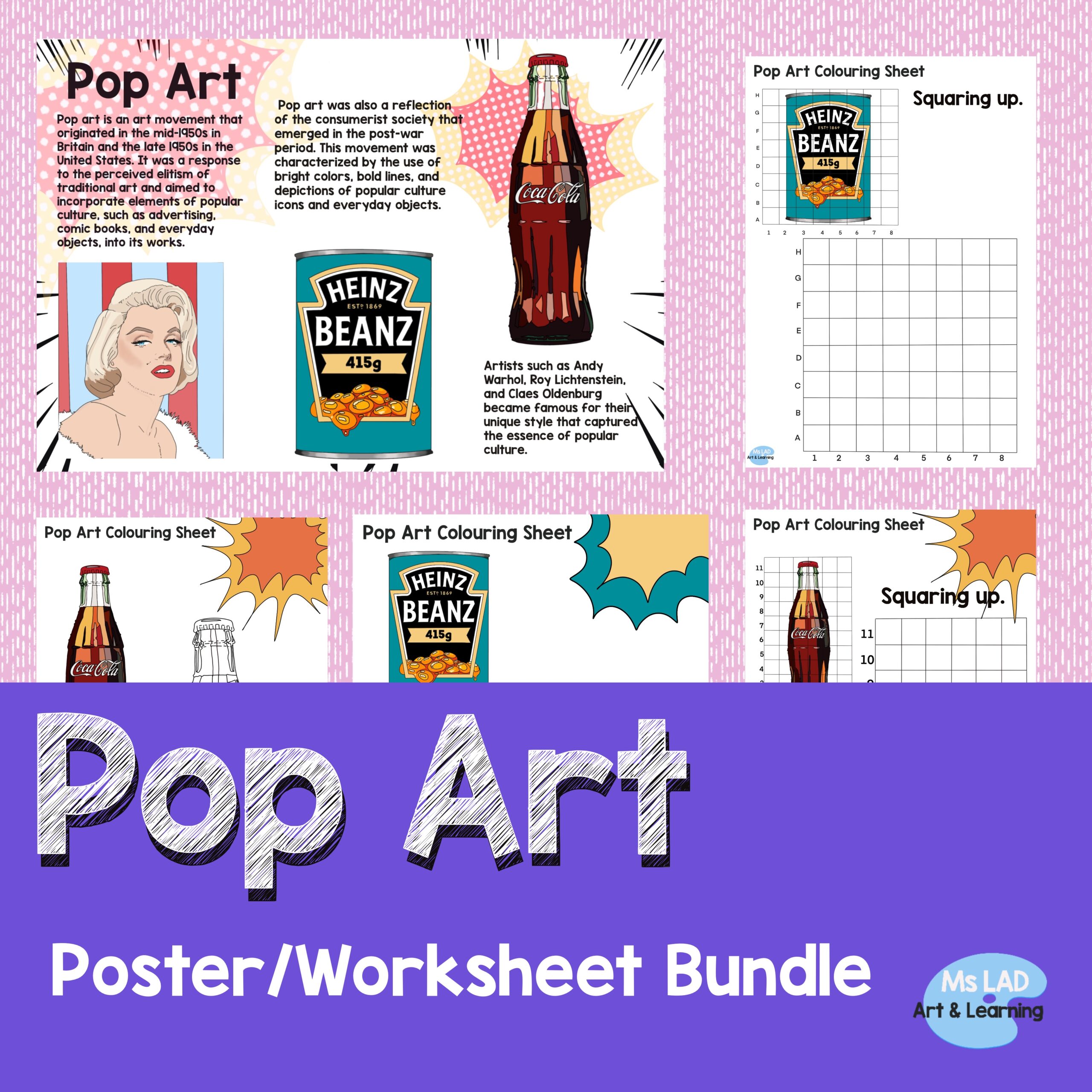 Pop Art educational poster and worksheet bundle