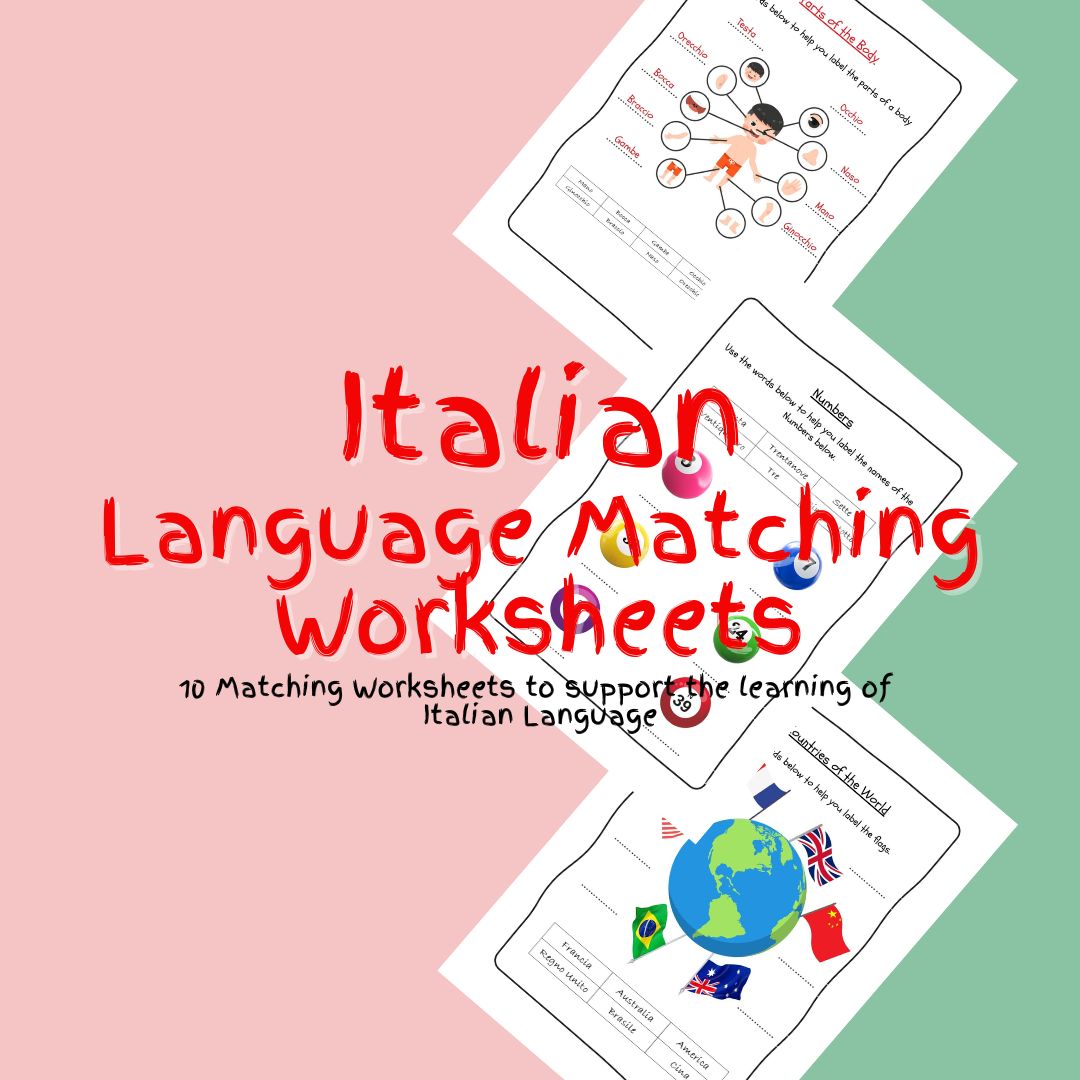 Italian language matching worksheets for learning support