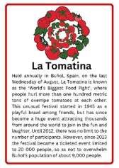 La Tomatina poster describing the tomato festival in Spain.