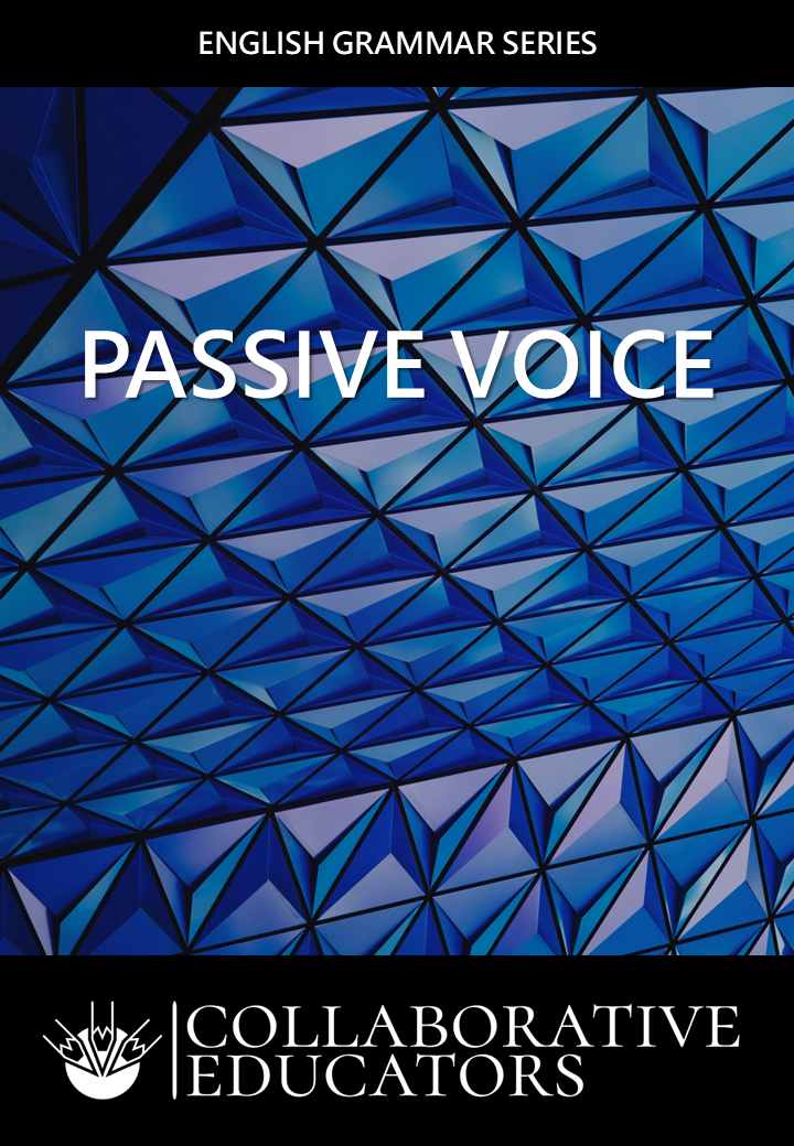 Passive voice book cover, blue geometric design.