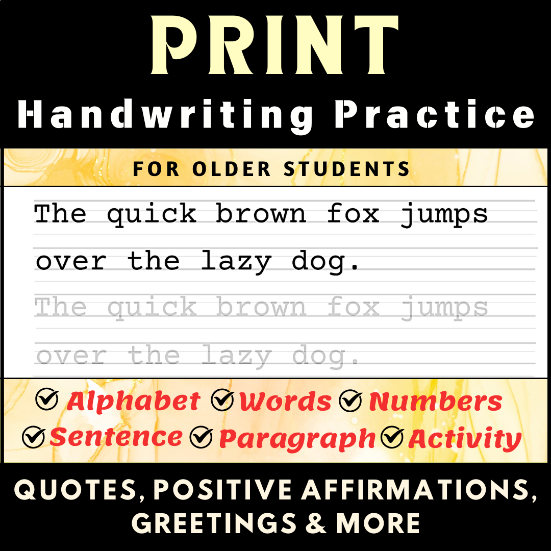 Handwriting practice for older students with quotes.