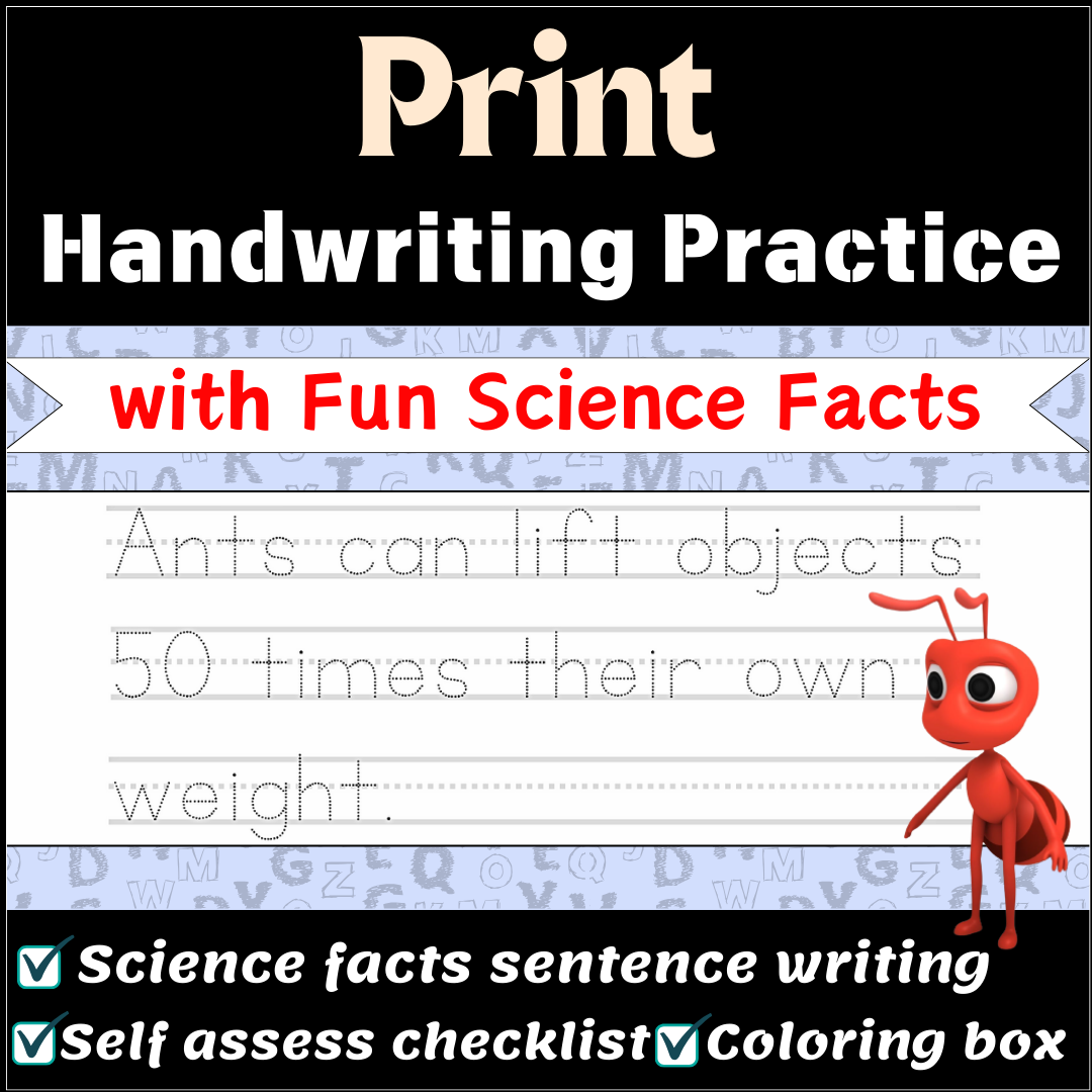 Handwriting practice with fun ant science facts