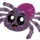 Smiling cartoon spider with large eyes and fangs.