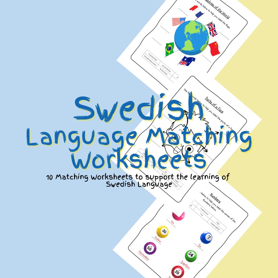 Swedish language learning worksheets for students.