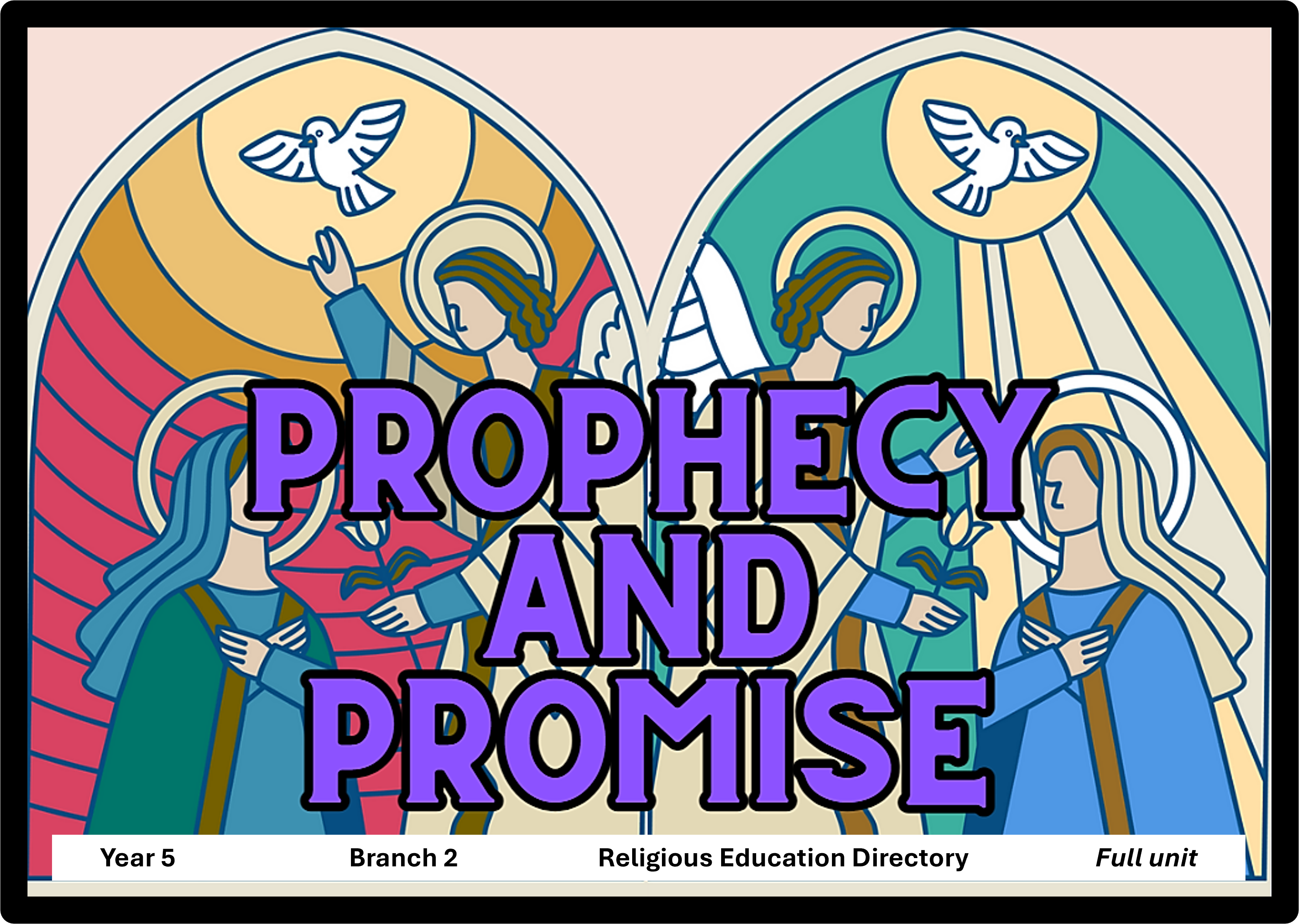 Religious education stained glass illustration.