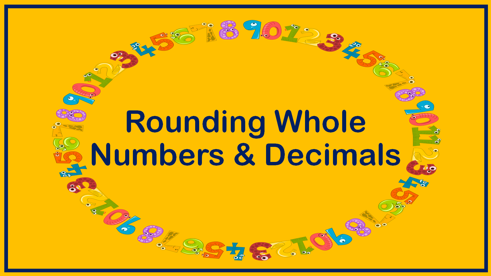 Colourful numbers encircle text on rounding maths concepts.