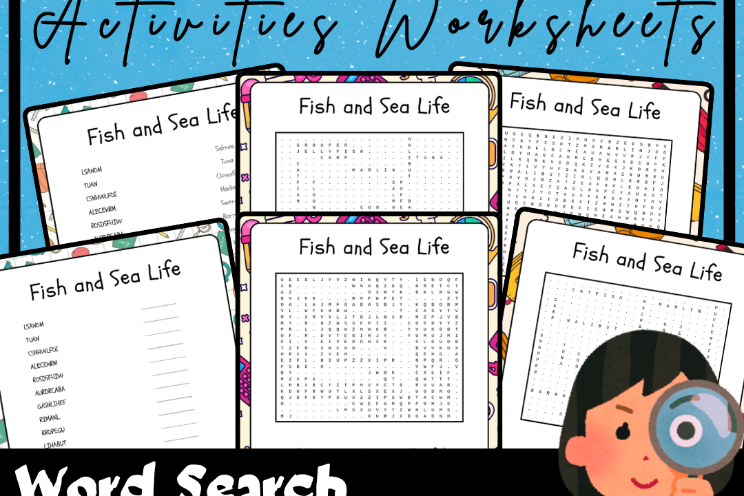 Fish and Sea Life activity worksheets for kids.