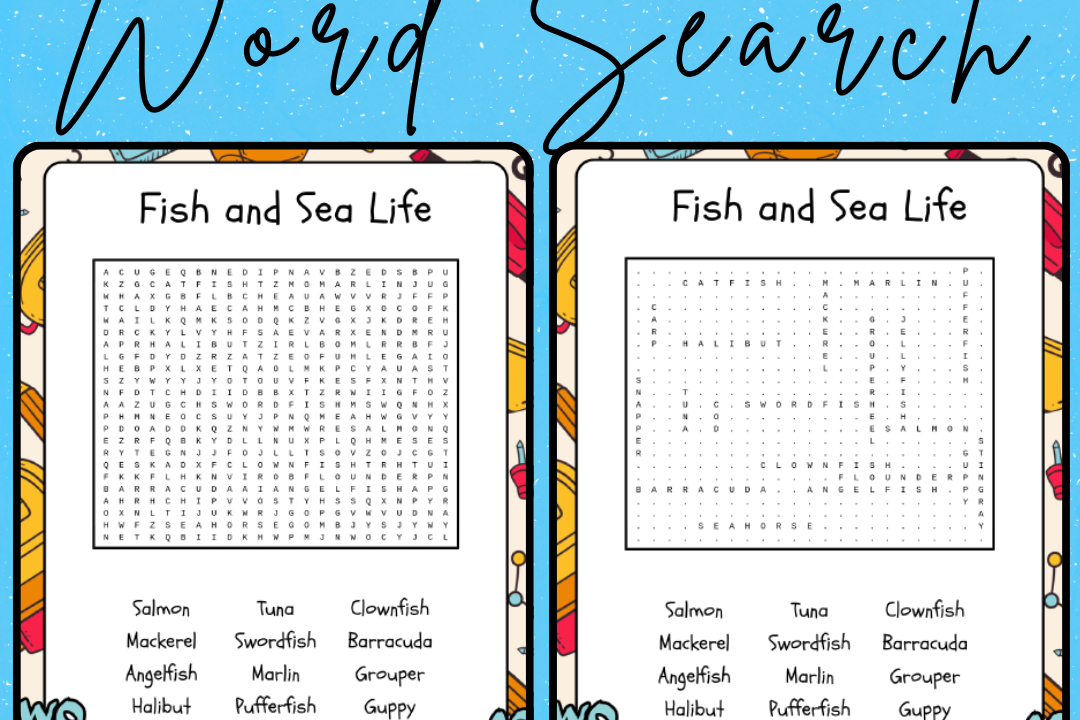 Fish and sea life word search puzzle