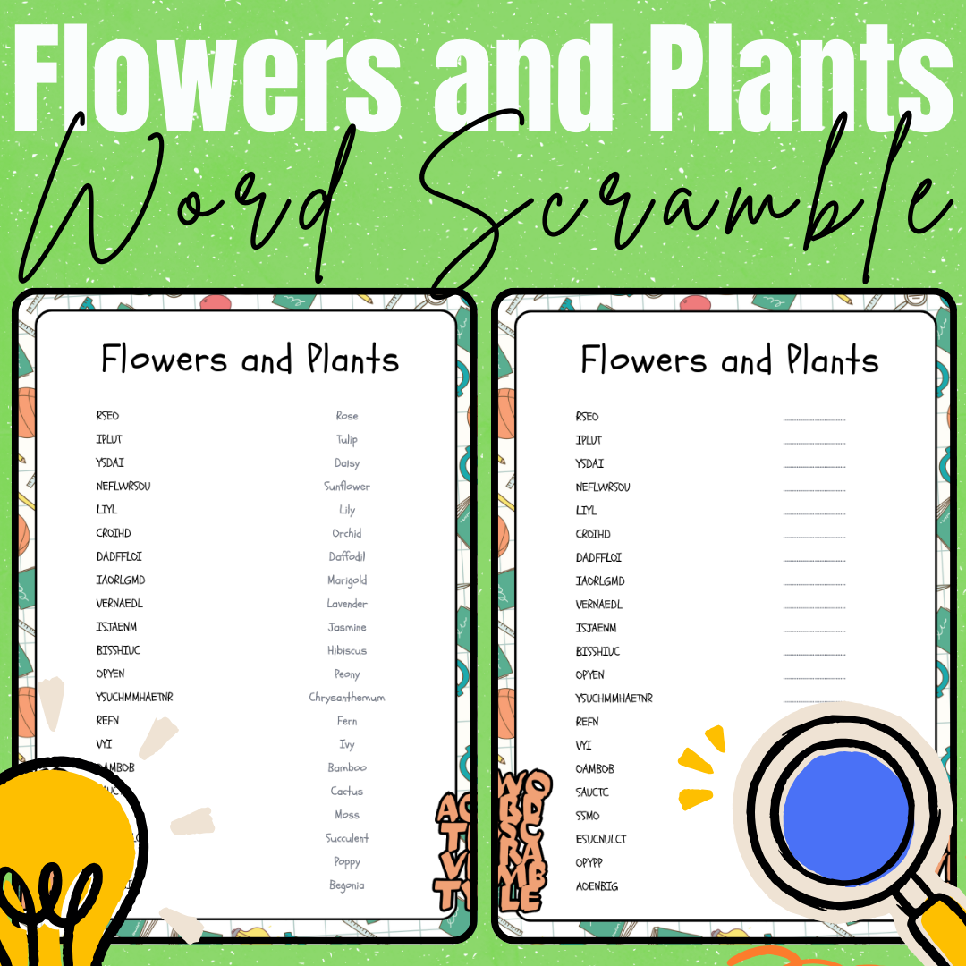 Flowers and plants word scramble activity.