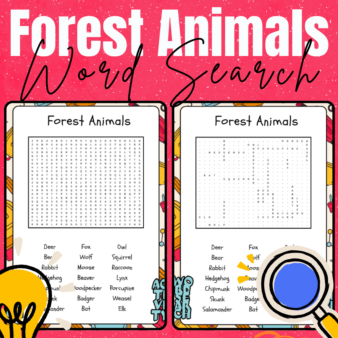 Forest animals word search puzzle activity sheet