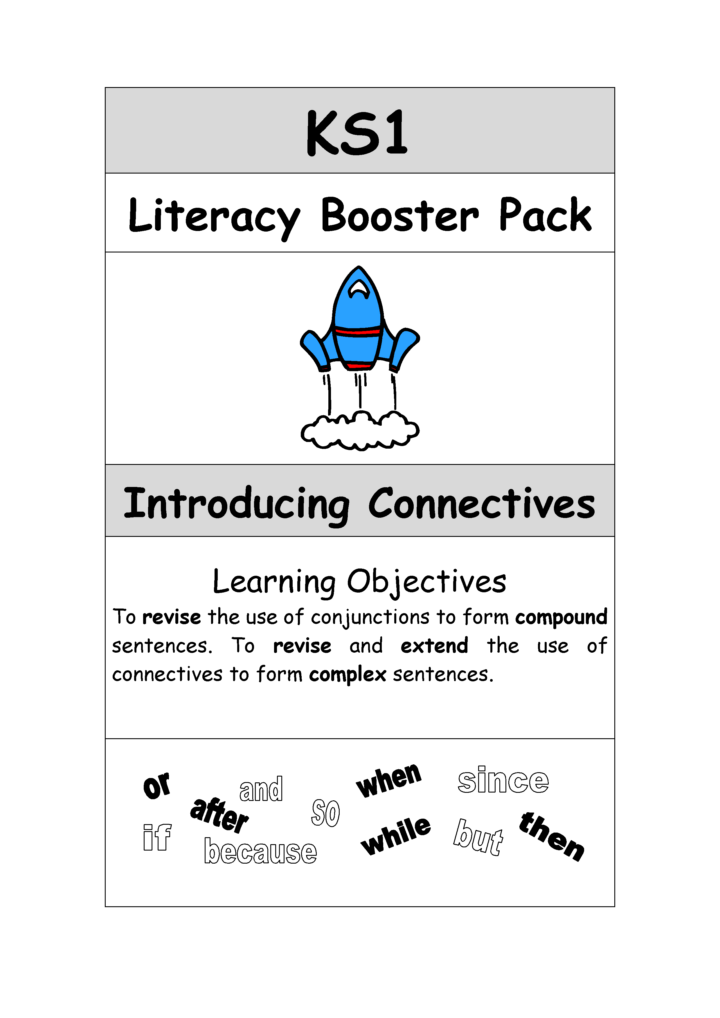 KS1 literacy booster pack on connectives.