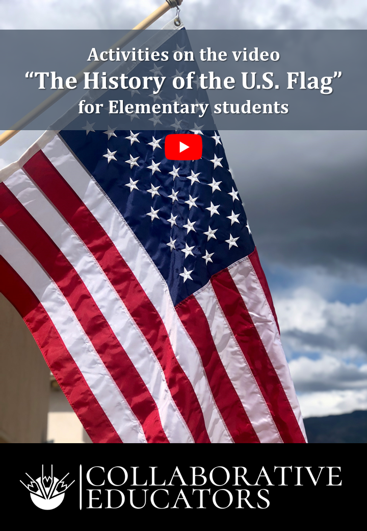 US flag with educational video for students.