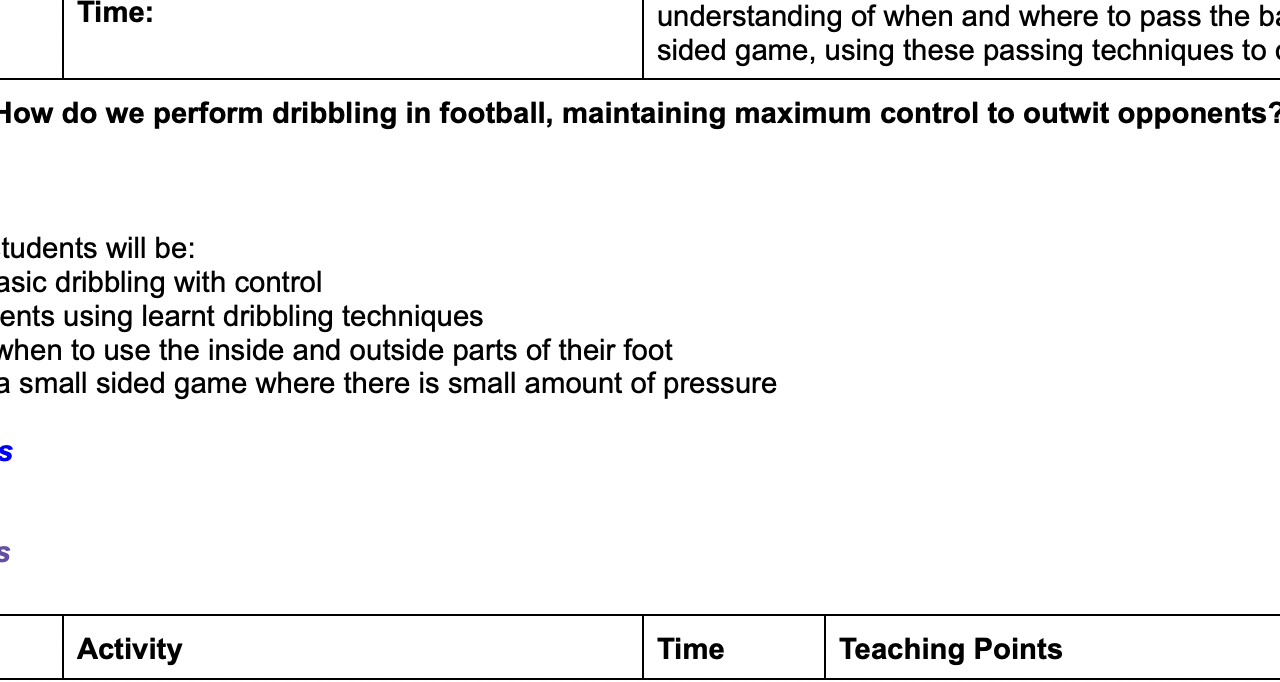 Football dribbling lesson plan for controlling skills