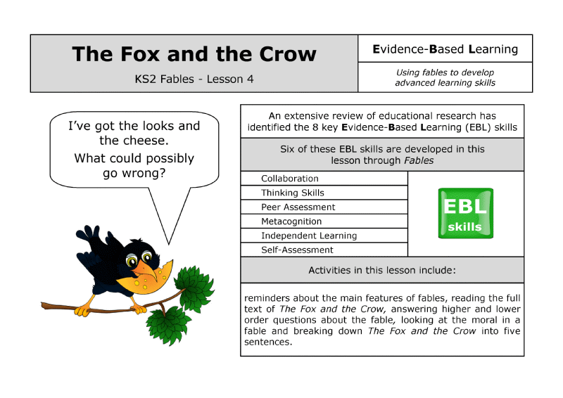 Fox and Crow fable lesson with EBL skills.